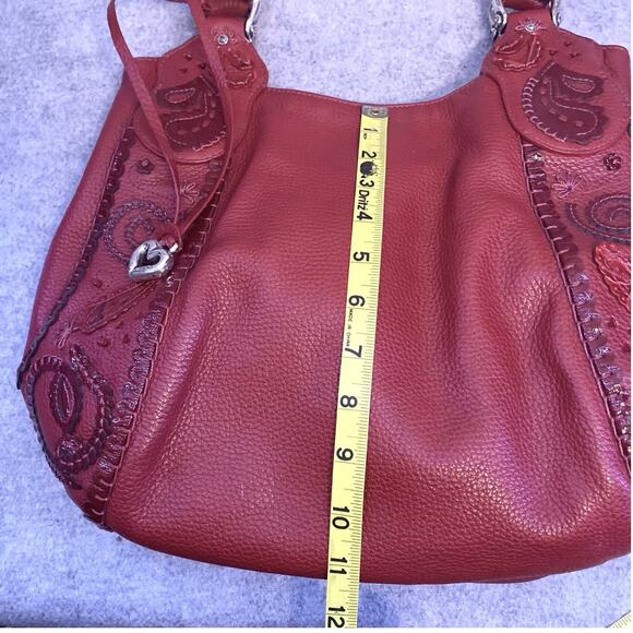 Brighton Red Pebbled Leather Melania Shoulder Handbag, Hobo, Large Satchel - Picture 13 of 14
